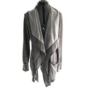 Halcyon Taupe Burnout Open Front Long Sleeve Jacket Boho Lagenlook Grunge, XL